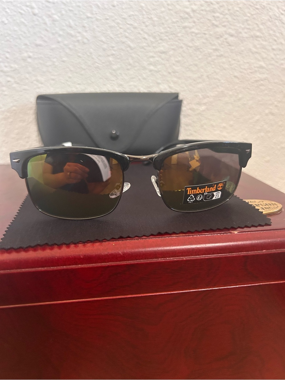 Timberland Black Frame Sunglasses with Brown-Green Mirrored Lenses